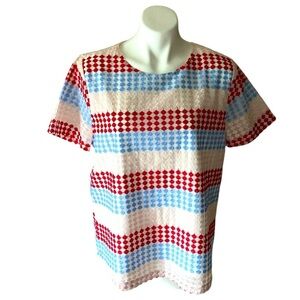 Entro Women’s Red, White, And Blue Floral Embroidered Short Sleeve Blouse Size L